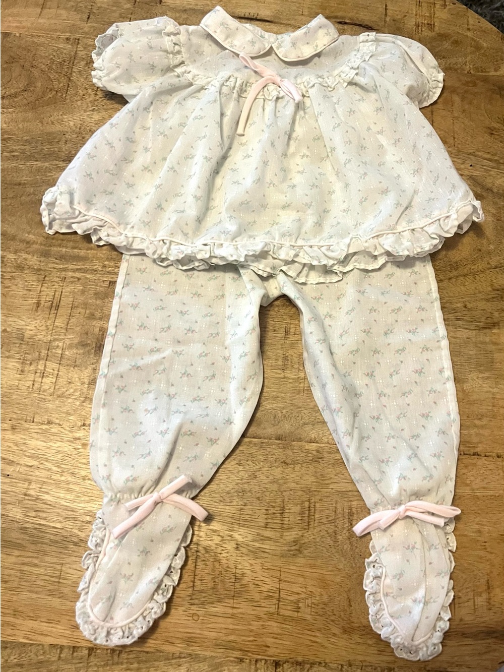 Alexis vintage 9 mo lace & bows Floral Baby Matching Set outfit pants blouse